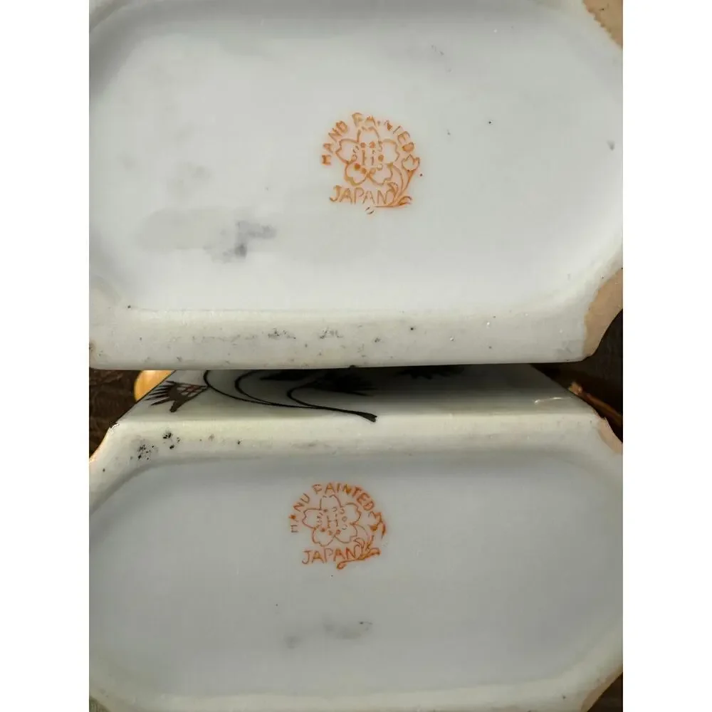 Vintage Japanese Handpainted Porcelain Bird Motif Mini Creamer Tea Pour Cups